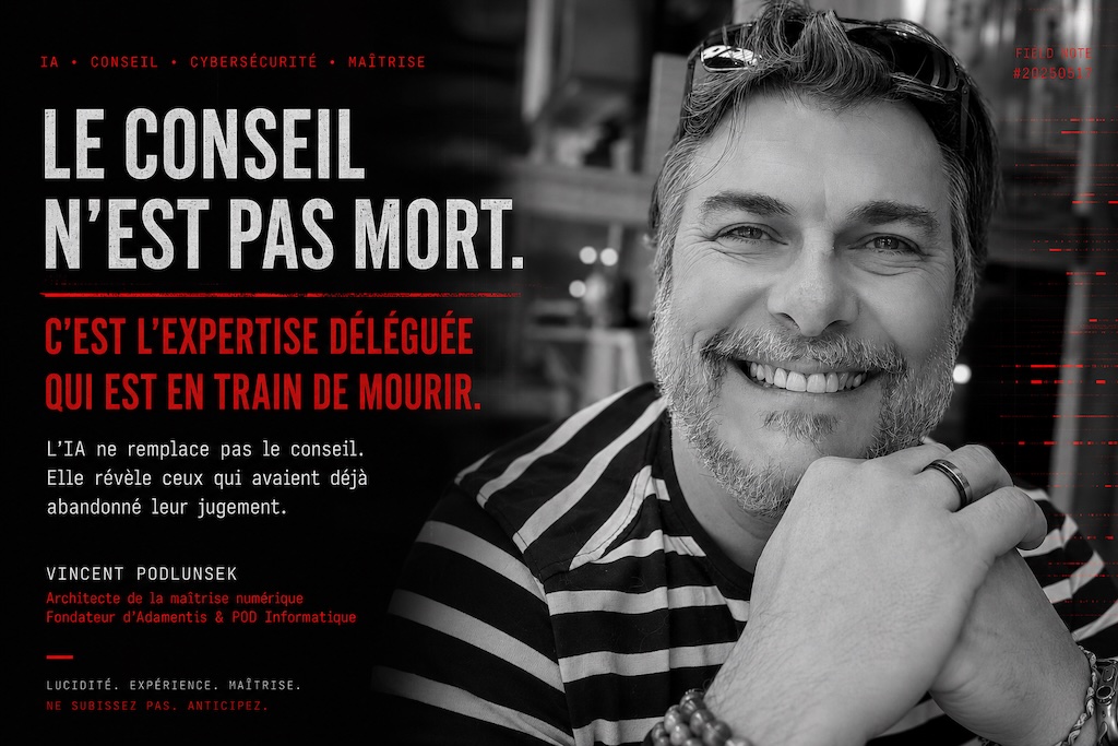 Portrait éditorial de Vincent Podlunsek illustrant la question du jugement humain face à l’expertise déléguée à l’IA.