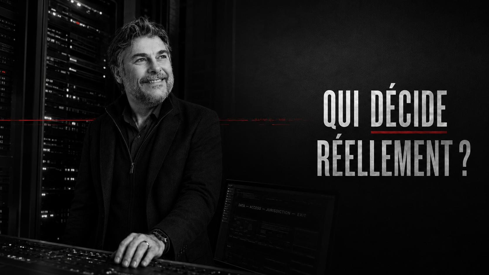Vincent Podlunsek dans un datacenter avec la question « Qui décide réellement ? »